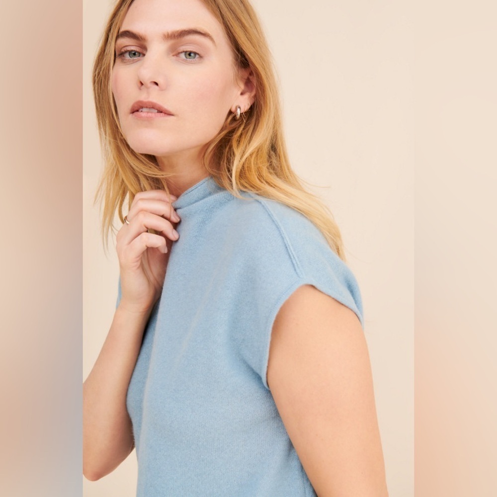 Anthropologie Mock Neck Sky Blue Cashmere collection Sweater Tee size Medium - Picture 3 of 12